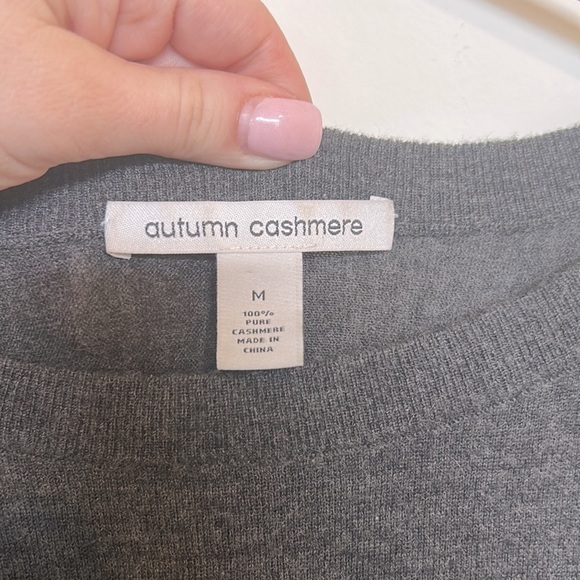 Autumn Cashmere Dark Gray 100% Cashmere Crew Sweater Cross Back - Picture 2 of 6